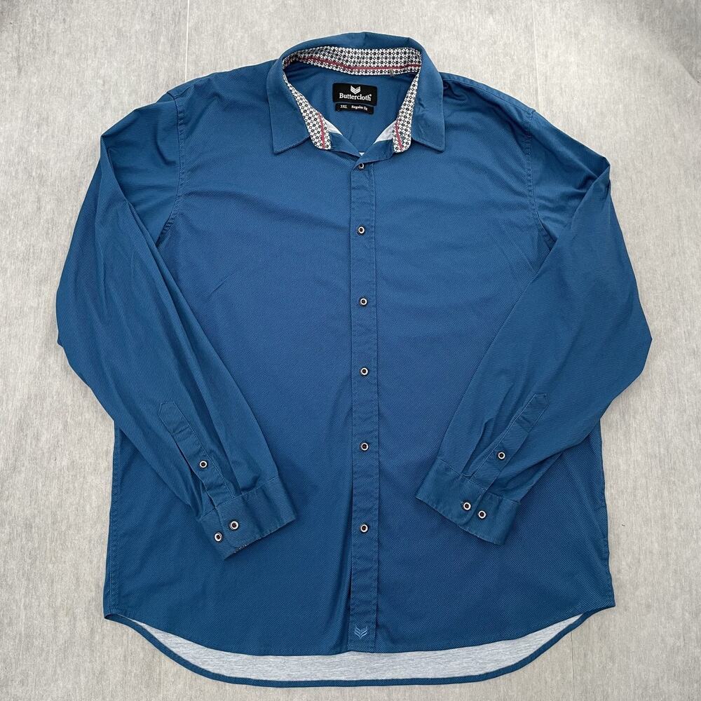 Butter Cloth Shirt Adult 3XL Blue Button Up Long Sleeve Stretch Cotton Mens XXXL